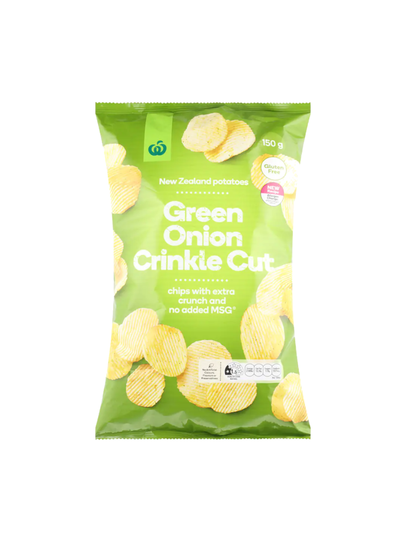WOOLWORTHS CRINKLE CUT CHIPS GREEN ONION 150G